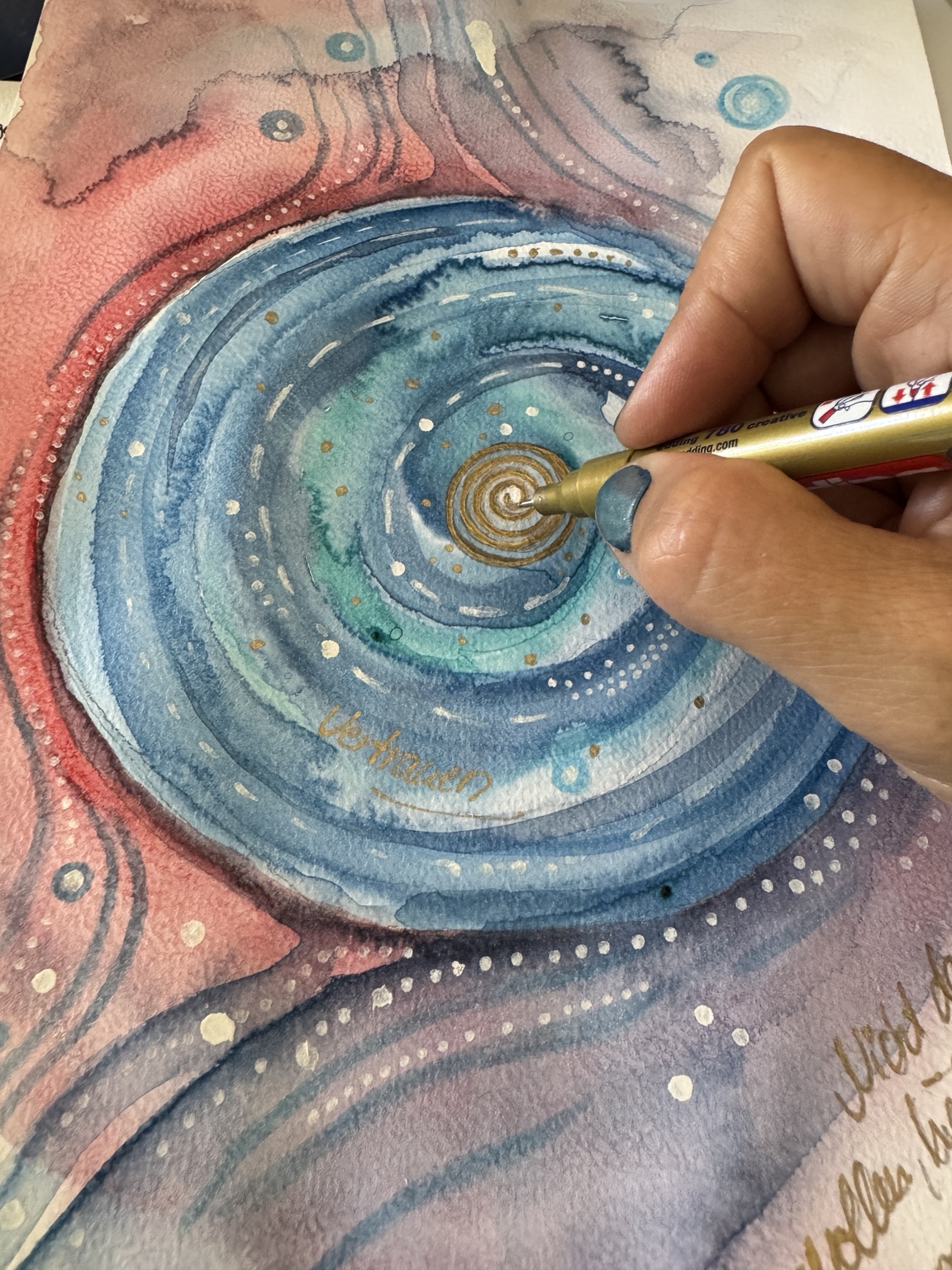 Aquarellbild mit goldenen Details